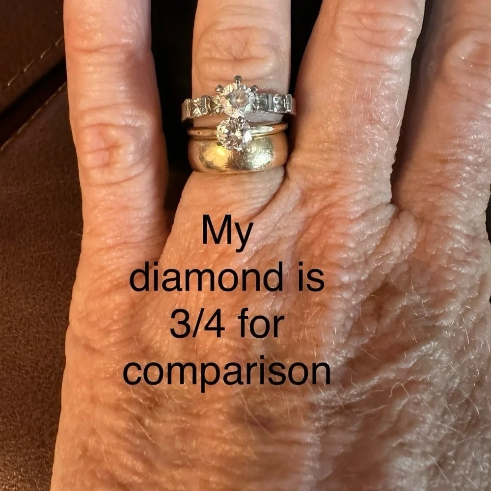 Sterling Silver cubic zirconia ring Solitaire w/ 2 square diamonds on each side